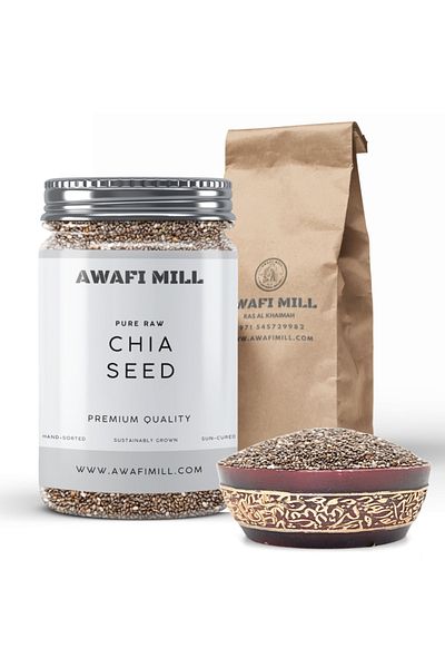 AWAFI MILL بذور الشيا | سالفيا هسبانية مُنظفة طبيعيًا - (زجاجة ١٠٠ غرام / ٣.٥ أونصة)