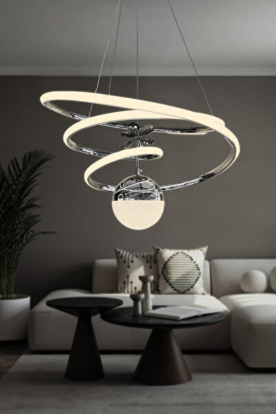 RSCOLLECTIONS Eylül Tek Toplu Büyük (3 mt) Modern Sarkıt Ledli Avize Kumandas...