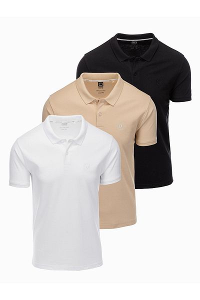 OMBRE BASIC Herren Baumwoll-Polo-T-Shirt-Set - weiß/beige/schwarz V7 OM-POBS-0133 XXL
