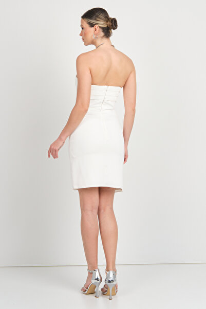 DORİDORCA Doridorca Women Strapless Skirt Asymmetrical Evening Dress 6011 Ecru