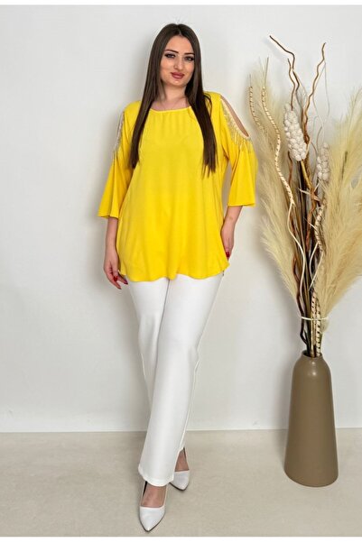 DE WHITES Plus Size Sleeves Chain ​​Detail Bluz