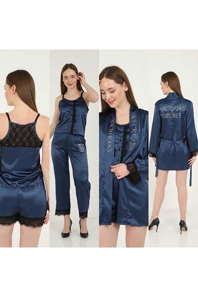 FENZO Women's 4-Piece Set Comfortable Homewear Satin Nightgown Pajamas Shorts Suit Dowry Set
