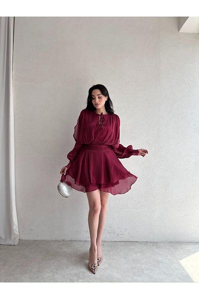 Mooi Butik Rochie REOSA Mini 5463 - Roșu Claret