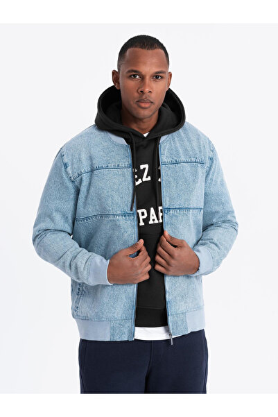 OMBRE Herren-Jeans-Bomberjacke mit Stone-Wash-Effekt - Hellblau V3 OM-JADJ-01...