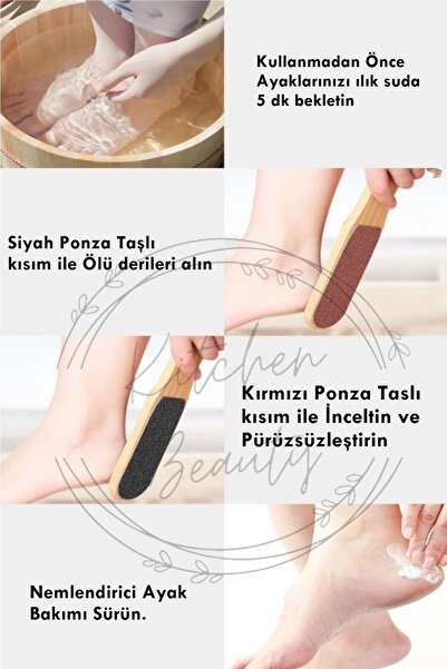 Kitchen Beauty Ahşap Saplı Topuk Törpüsü Ponza Taşlı Çift Taraflı Nasır Temizleme Rendesi
