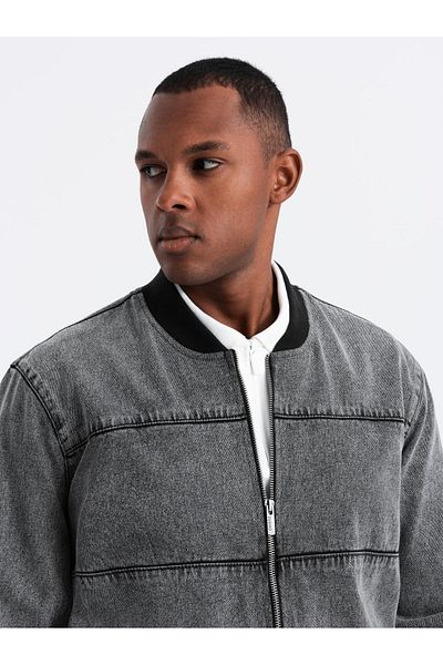 OMBRE Herren-Jeans-Bomberjacke mit Stone-Wash-Effekt - Grau V1 OM-JADJ-0163 XL