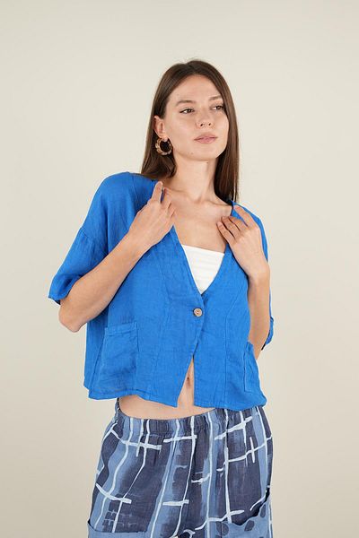 Ranasubaşı Zeva Short Sleeve Linen Jacket Blue