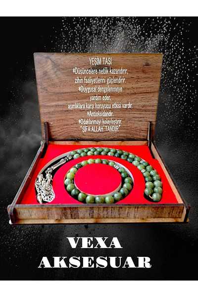 anonim Natural Jade Stone Prayer Beads and Bracelet Set – Men's Gift with Special Wooden Box |