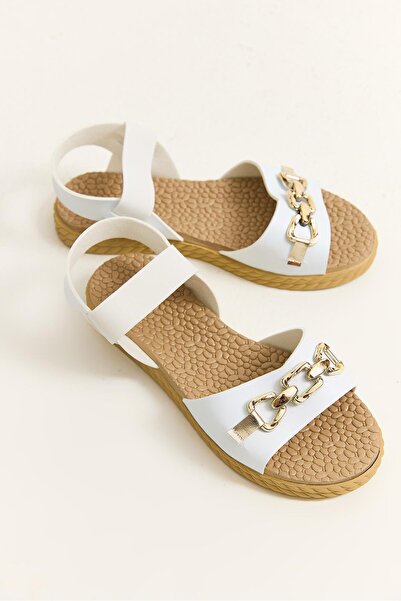 Raneel Kazançlı Alışveriş Ankle Elastic Sandals with Accessories White
