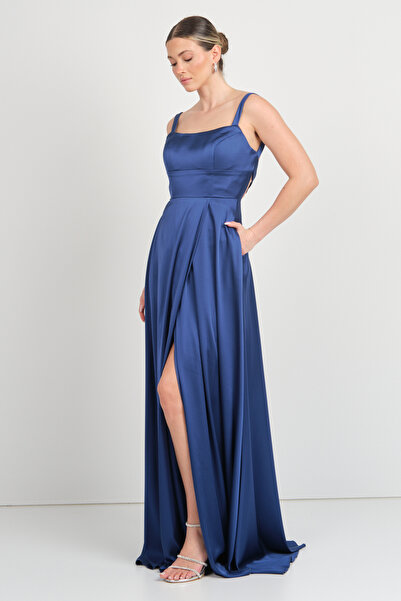 DORİDORCA فستان سهرة نسائي من Doridorca بياقة مربعة وظهر طويل من الساتان مقاس...