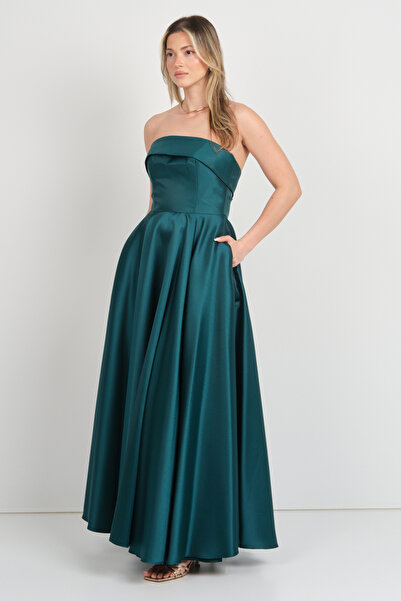 DORİDORCA فستان سهرة طويل بدون حمالات للنساء من Doridorca 6068 أخضر