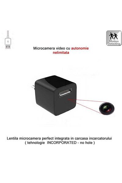 Minitechnics Micro Video Camera in USB Phone Charger, Continuous Power Supply, 8Gb