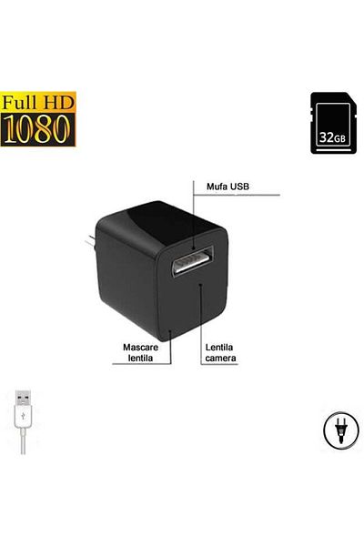 Minitechnics Micro Video Camera in USB Phone Charger, Continuous Power Supply, 8Gb