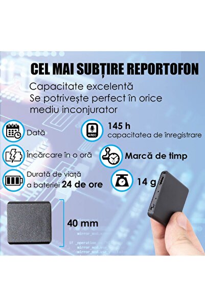 Minitechnics Reportofon cu Functie de Activare Vocala, Autonomie 24 de Ore – Memorie Interna 8GB – Stocare 14