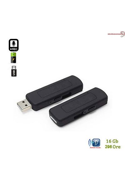 Minitechnics 16Gb USB memory stick recorder - 296 hours, voice activation function - professional model