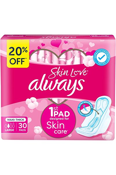 Always Cotton Skin Love Sanitary Pads, 30 Large Thick Pads