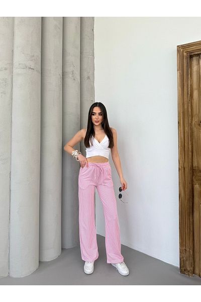 Ozy Fashion Waterway Striped Summer Pink Trousers