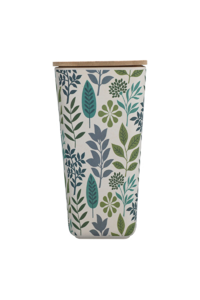 Felli Leaf and Floral Printed Bamboo Fiber Canister with Lid Multicolor 1.5 Liter