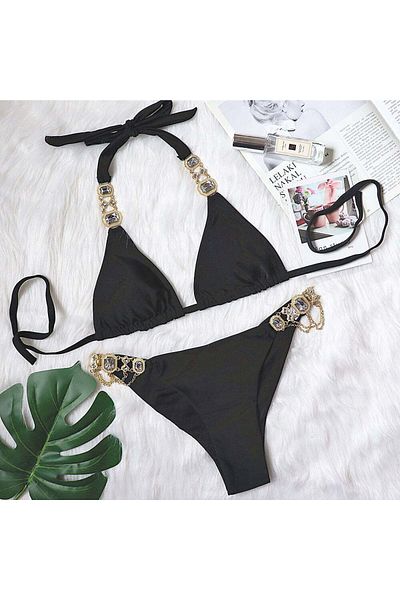 WildFashion 2-piece swimsuit accessorized with stones and rhinestones SW2546-1