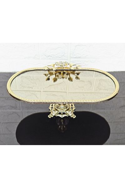 atabey home Bronze Mirror Small Boat Presentation Casting with Gold Frame and Square Legs 30 cm