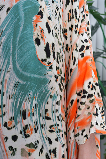 EL jadida Women's Patterned Oversize Long Viscose Dress Orange