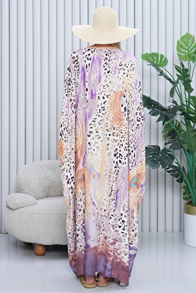 EL jadida Women's Patterned Oversize Long Viscose Dress Purple