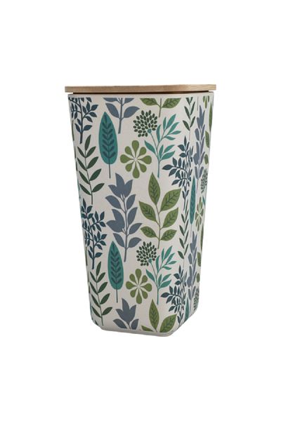 Felli Leaf and Floral Printed Bamboo Fiber Canister with Lid Multicolor 1.5 Liter