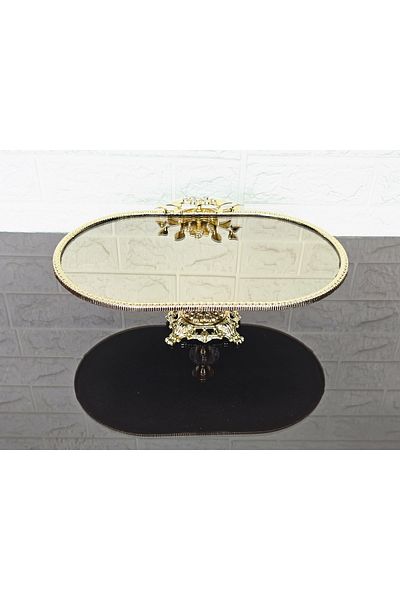 atabey home Bronze Mirror 2-Piece Boat Plate & Presentation Plate with Cast Gold Frame and Square Legs