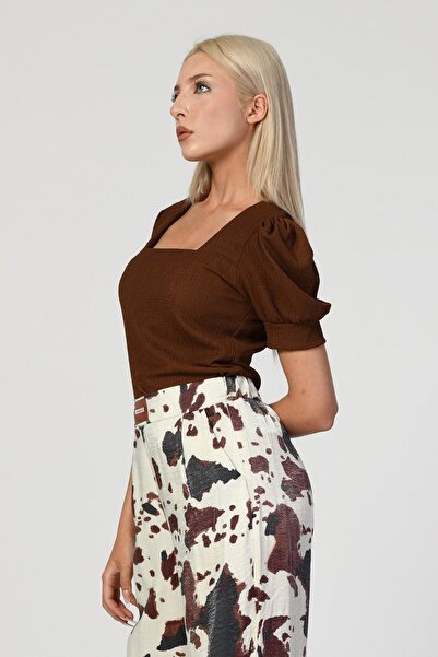 Bigdart Big Dart Square Neck Knitted Blouse