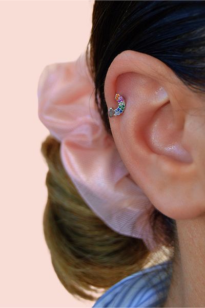 Sacce Scarves&Accessories Rainbow Figured Piercing |   Silver Color Steel Jewelry with Zircon Stone