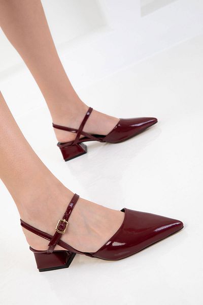 SOHO Burgundy Patent Leather Women's Classic Heeled Shoes 20655