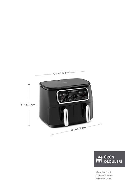 Karaca Air Pro Cook Duo Home Dinner XXXL 4+4 Liter Airfryer Schwarz Chrom 8 Personen