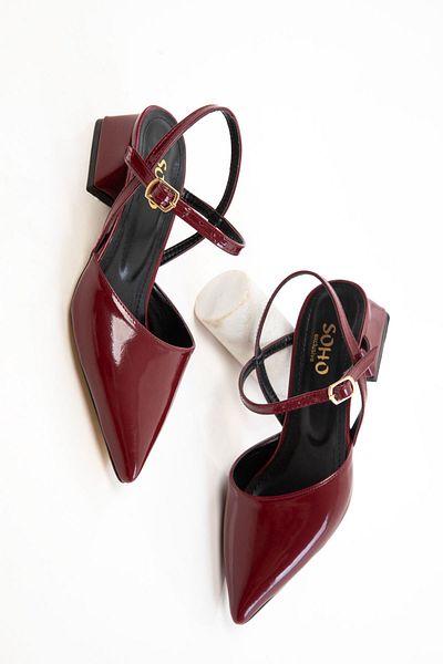 SOHO Burgundy Patent Leather Women's Classic Heeled Shoes 20655
