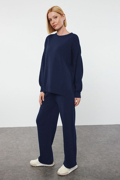 Trendyol Collection Navy Blue Wide Fit Balloon Sleeve Knitwear Bottom-Top Suit Twoaw24Au00067