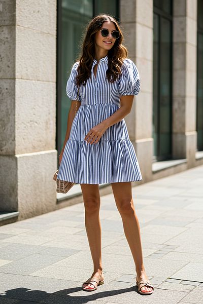 Trendyol Collection Μίνι υφαντό φόρεμα εκρού ριγέ TWOSS25EL00024