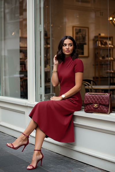 Trendyol Collection Rochie țesută midi din țesătură amestecată din țesătură tricotată burgundy TWOSS25EL00136