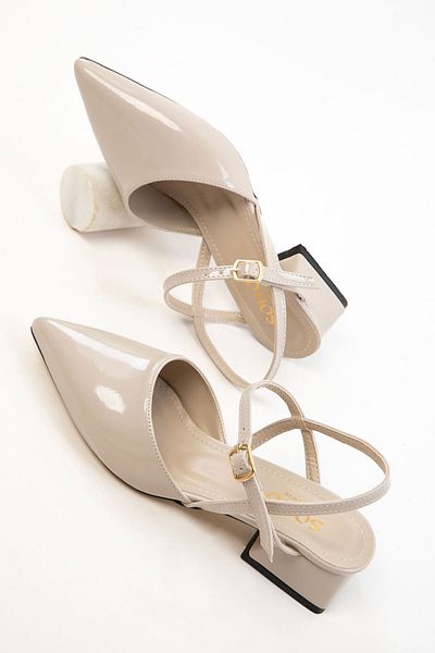 SOHO Beige Patent Leather Women's Classic Heeled Shoes 20655