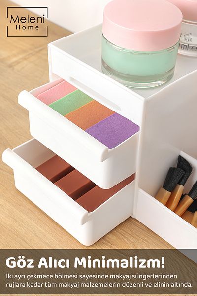 Meleni Home Set of 2 Makeup Organizer - Cosmetic Perfume Cream Jewelry Accessory Multi-Purpose Organizer Box White