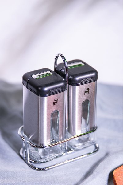 Karaca Shinex Inox Glass Salt and Pepper Shaker with Stand 100 ml