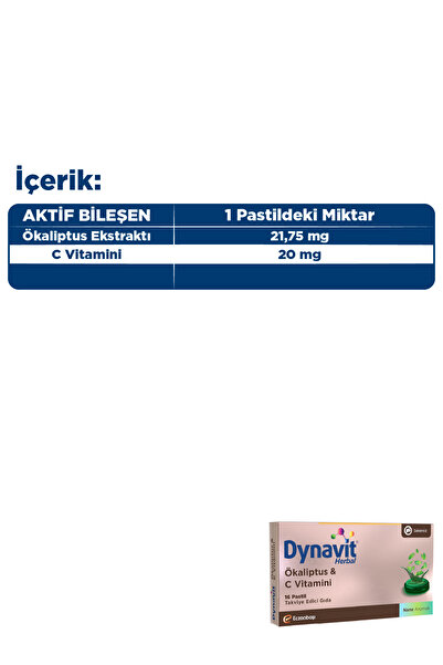 Dynavit Herbal Ökaliptus & C Vitamini 16 Pastil - Bağışıklık - Ökaliptus, C Vitamini