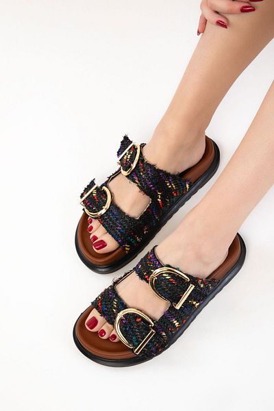 SOHO Black Straw Women's Slippers 20698