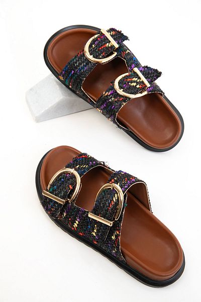 SOHO Black Straw Women's Slippers 20698