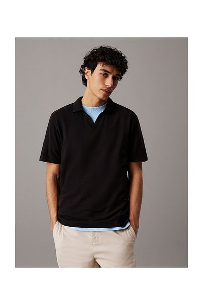 Calvin Klein LNĚNO-BAVLNĚNÉ POLO S KUBÁNSKÝM LÍMECKEM