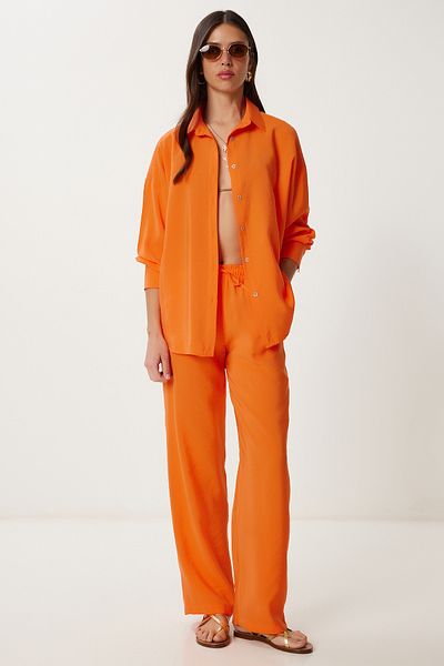 Happiness İstanbul Orangefarbener Oversize-Hemd-Hosenanzug von Ayrobin für Damen WF00137