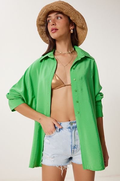 Happiness İstanbul Women's Green Slit Ayrobin Shirt Wf00116