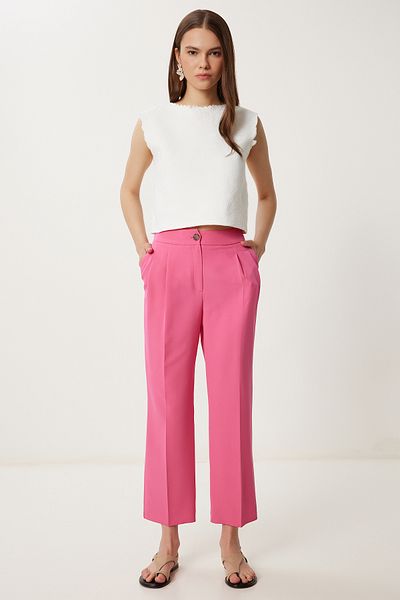 Happiness İstanbul Women's Pink High Waist Pencil Woven Trousers Wf00121