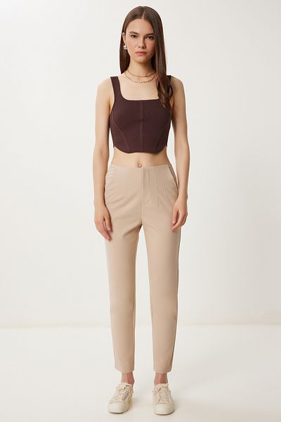Happiness İstanbul Women's Beige High Waist Woven Trousers Wf00151