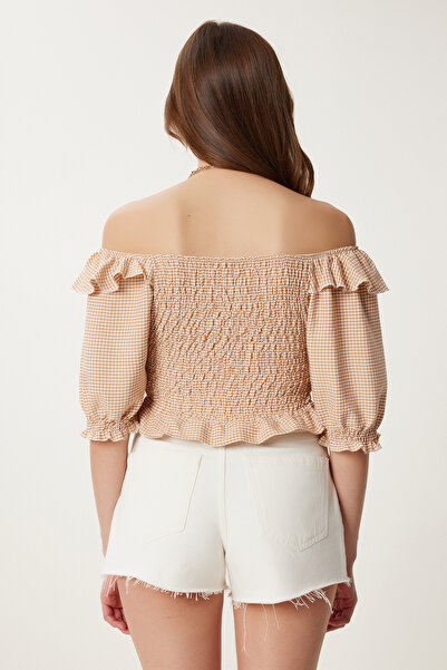 Happiness İstanbul Γυναικεία Μπισκότα Καρό Εύκαμπτη Μπλούζα TP00070