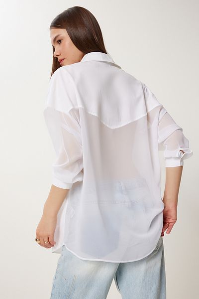 Happiness İstanbul Women's Ecru Chiffon Detailed Woven Shirt Wf00141