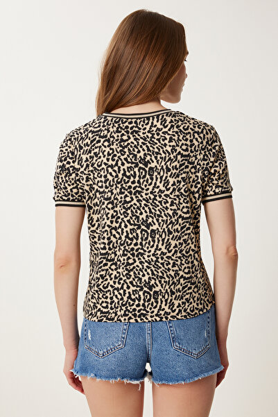 Happiness İstanbul Γυναικεία Μαύρη Μπεζ Πλεκτή Εύκαμπτη Μπλούζα TP00078